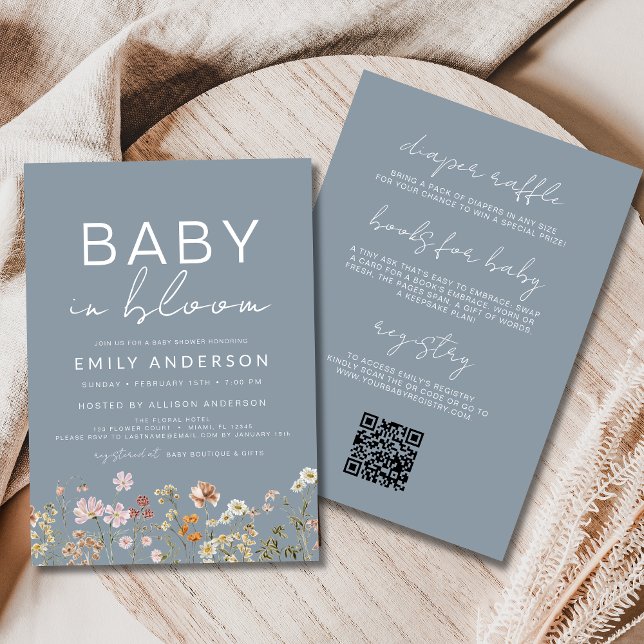 QR-kod allt i en Wildblomma Baby i bloomdusch Inbjudningar (Skapare uppladdad)