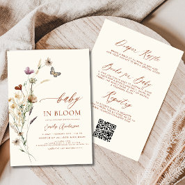 QR-kod allt i en Wildblomma Baby i bloomdusch Inbjudningar