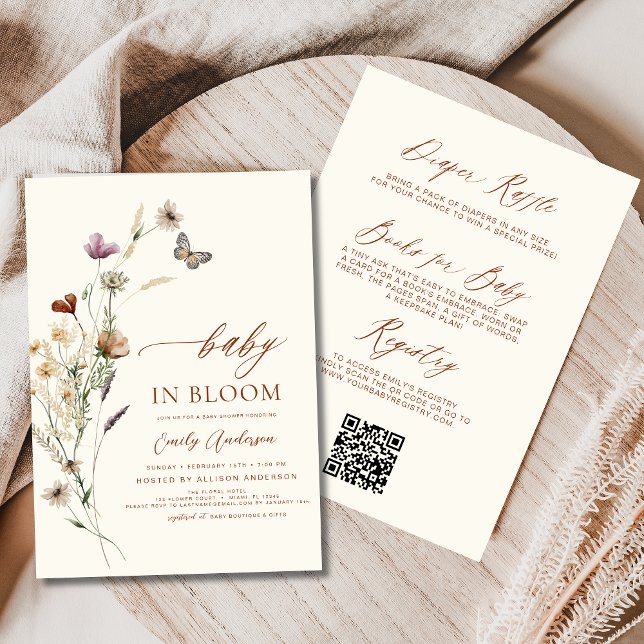 QR-kod allt i en Wildblomma Baby i bloomdusch Inbjudningar (Skapare uppladdad)