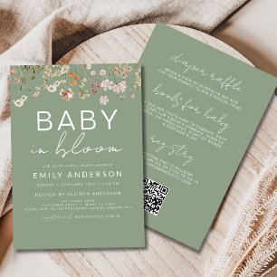 QR-kod allt i en Wildblomma Baby i bloomdusch Inbjudningar