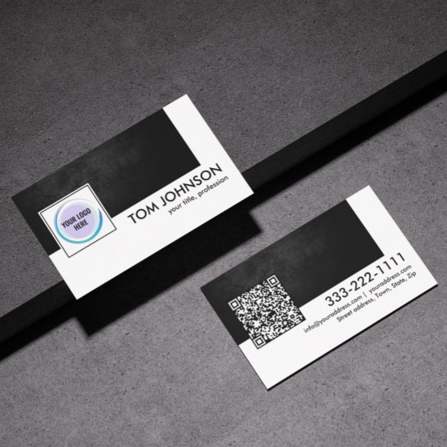 QR-kod Anpassad design Virtuell kontaktsvartvitt Visitkort (Business Perfection)