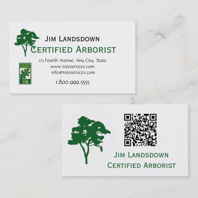 QR-kod Anpassad Träd Arborist Affärskort Visitkort (Fram/baksida)