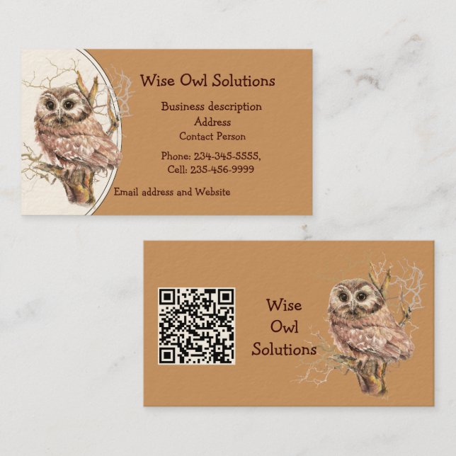 QR-kod Anpassad Wise Owl Solutions Visitenkort Visitkort (Fram/baksida)