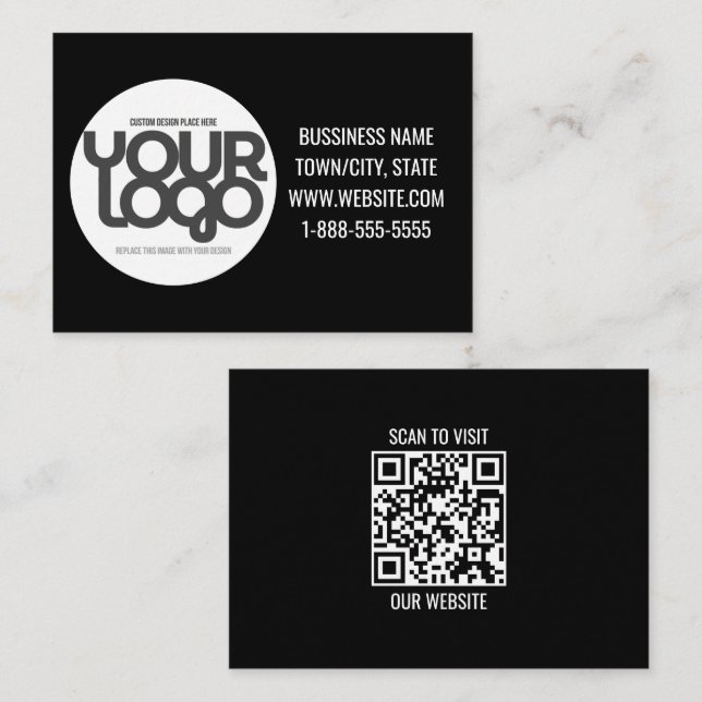QR-kod Anpassningsbar Modern Svart Anteckningskort (Fram/baksida)