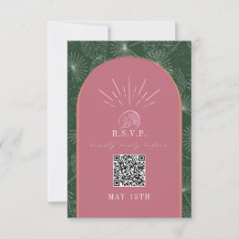 QR-kod Arch Tropical Handflatan Rosa Grönt Bröllop OSA Kort