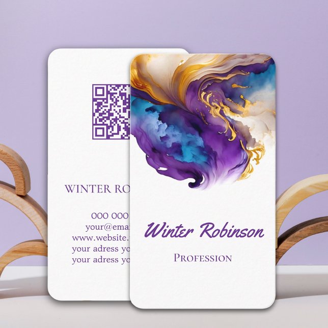 QR-kod artsy alcoho bläck agate Visitkort (Abstract watercolor ink QR Code Business Card)