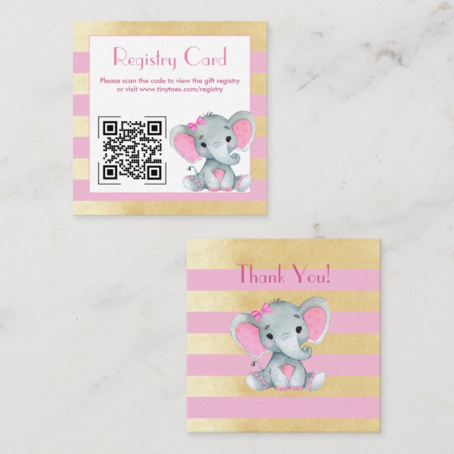 QR-kod Baby Elefant Registreringskort Guld Rosa Ko Tilläggskort (Fram/baksida)