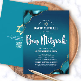QR-kod Bar Mitzvah Turkos Ombre Agat Modern Inbjudningar