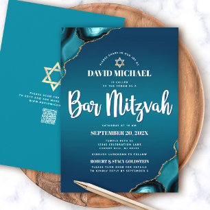 QR-kod Bar Mitzvah Turkos Ombre Agat Modern Inbjudningar