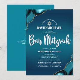 QR-kod Bar Mitzvah Turkos Ombre Agat Modern Inbjudningar