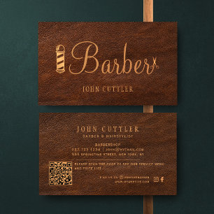 QR-KOD barberaffär vintage läder barberstolpe Visitkort