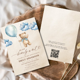 QR-kod Barly Wait Blue Boy Baby Shower Inbjudningar
