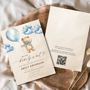 QR-kod Barly Wait Blue Boy Baby Shower Inbjudningar