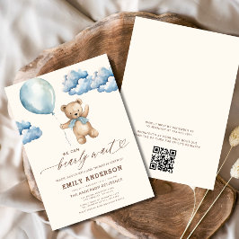QR-kod Barly Wait Blue Boy Baby Shower Inbjudningar