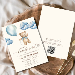 QR-kod Barly Wait Blue Boy Baby Shower Inbjudningar
