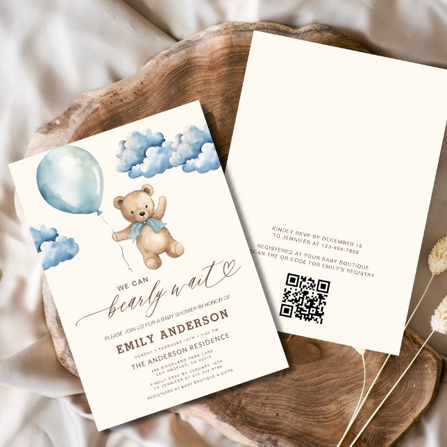 QR-kod Barly Wait Blue Boy Baby Shower Inbjudningar (Skapare uppladdad)