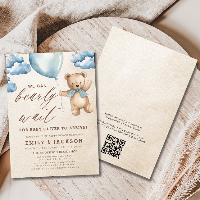 QR-kod Barly Wait Blue Boy Baby Shower Inbjudningar (Skapare uppladdad)
