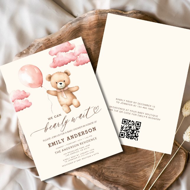 QR-kod Barly Wait Rosa Girl Baby Shower Inbjudningar (Skapare uppladdad)