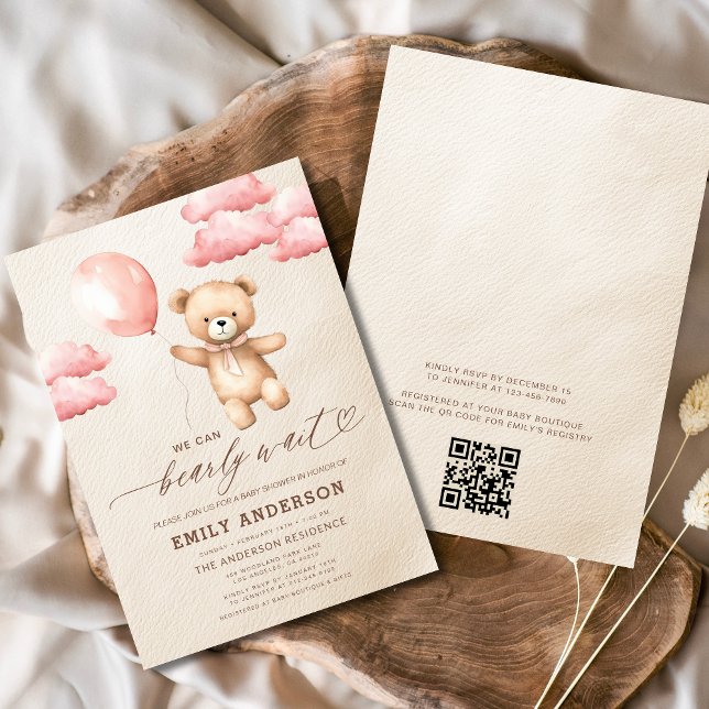 QR-kod Barly Wait Rosa Girl Baby Shower Inbjudningar (Skapare uppladdad)
