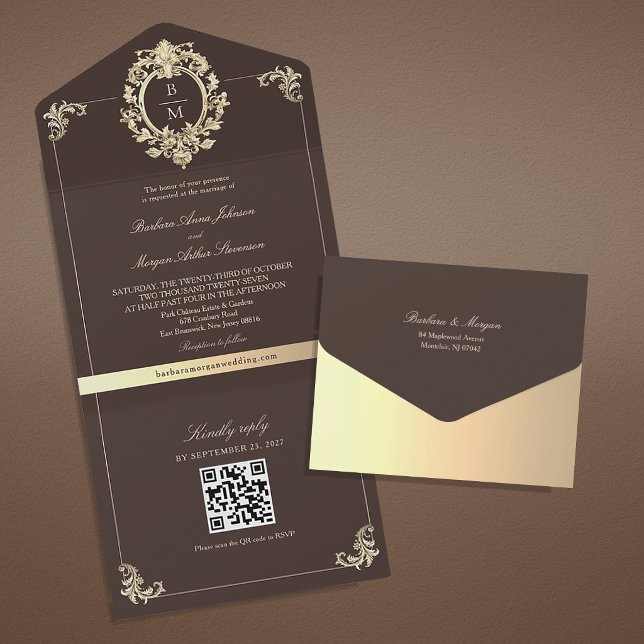 QR-kod Barock Guld Choklad Brun Bröllop (Skapare uppladdad)