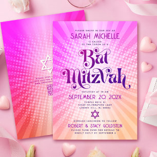 QR-kod Bat Mitzvah Retro Rosa Orange Gradient Kul Inbjudningar