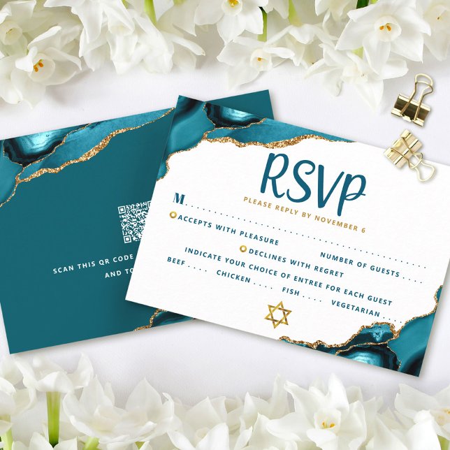 QR-kod Bat Mitzvah Turkos Agat Fet RSVP-kort Inbjudningar (Skapare uppladdad)