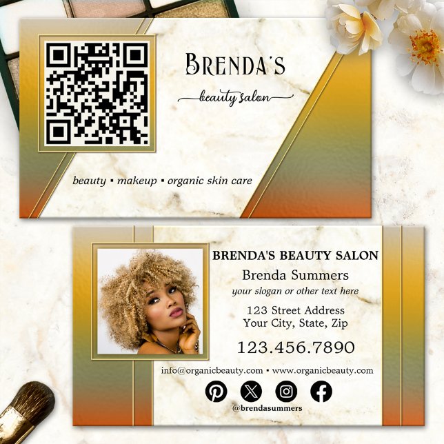 QR-kod - Beauty Salon Social Media Photo Visitkort (Modern artistic business card featuring marble on a colorful background - QR code - photo - social)