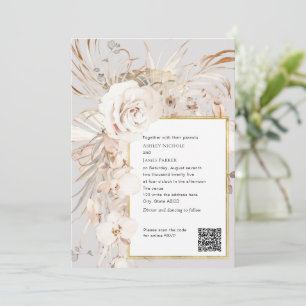 QR-kod, beige elegant vattenfärgsfärg blommigt brö Inbjudningar