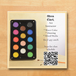 QR-kod Beige konstnär lärare utbildare konstlärare Fyrkantigt Visitkort