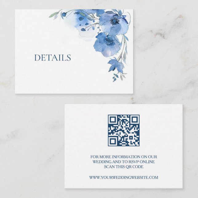 QR-kod Blå akvarellblomma  Tilläggskort (Fram/baksida)
