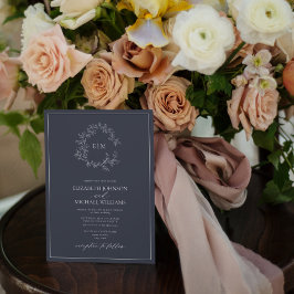 QR-kod: Blå bläddringsVapensköld, Monogram Bröllop Inbjudningar