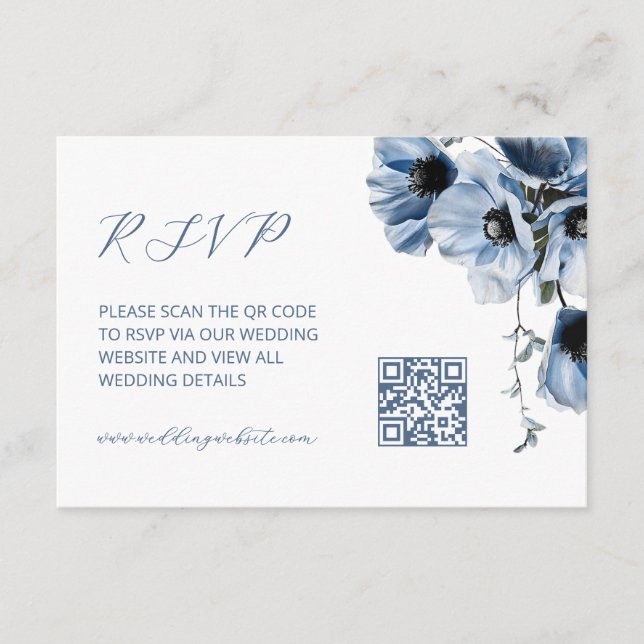 QR-kod |  Blå Blommig Tilläggskort (Framsida)