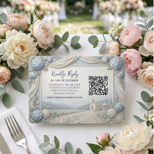 QR-kod Blå Hortensia Vintage Kapell Bröllop OSA Kort