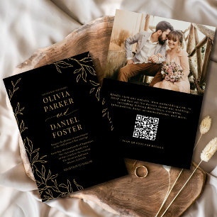 QR-kod Black Guld Photo Elegant bröllop Inbjudningar
