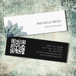 QR-kod Black White Modern Botanical Grey Mini Visitkort