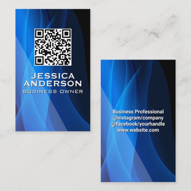 QR-kod | Blått Abstrakt - bakgrund Visitkort (Fram/baksida)