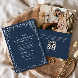 QR-kod: Blått foto - minimalistiskt Elegant bröllo Inbjudningar