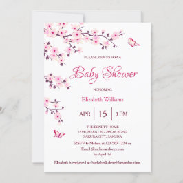 QR-kod | Blommar av körsbär | Babyskor Inbjudningar