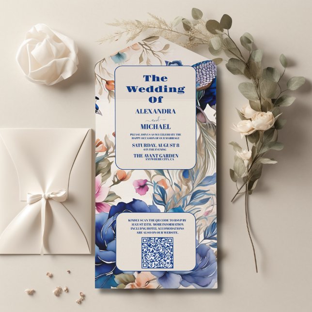 QR-kod  Blommigt Peacock Chinoiserie Bröllop (Skapare uppladdad)