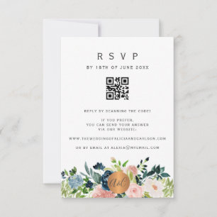 QR-KOD blomsterlig elegant bröllopsinbjudan RSVP OSA Kort