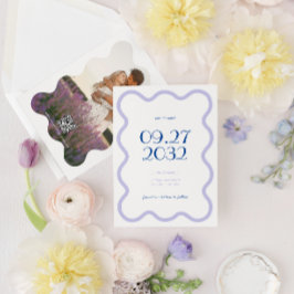 QR-kod Blue Lavender Wave Scallop Photo Bröllop Spara Datumet