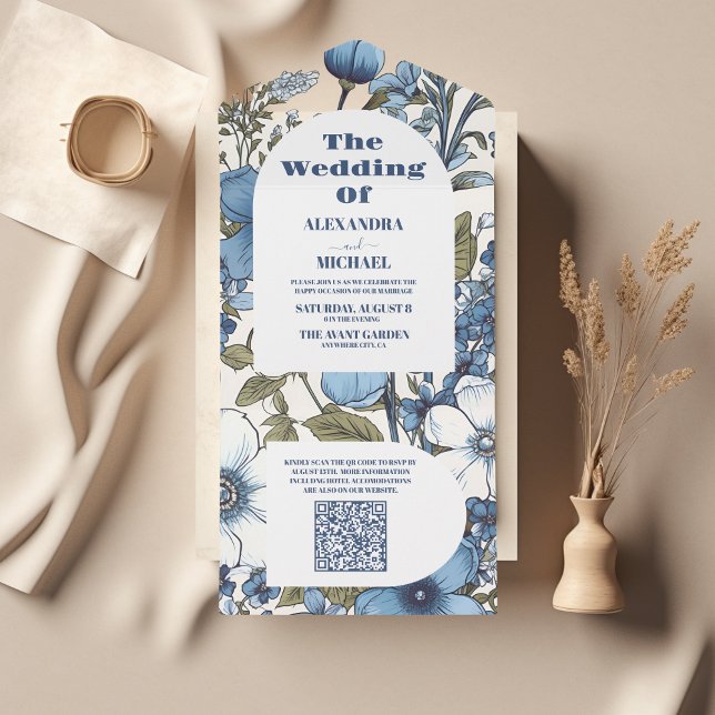 QR-kod Blue Periwinkle Wildblomme Bröllop (Skapare uppladdad)