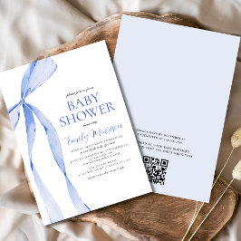 QR-kod Blue Watercolor Bow Boy Shower Inbjudningar