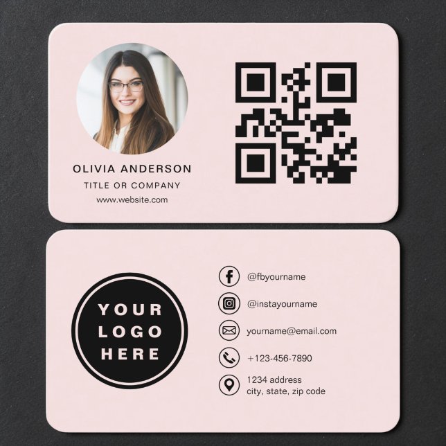 QR-kod Blush Rosa Foto Visitkort (Skapare uppladdad)