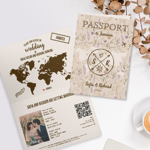 QR-kod Boho bröllopsdestination Pass Map Inbjudan