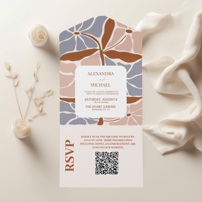 QR-kod Boho Chic Retro Blommig Bröllop (Skapare uppladdad)