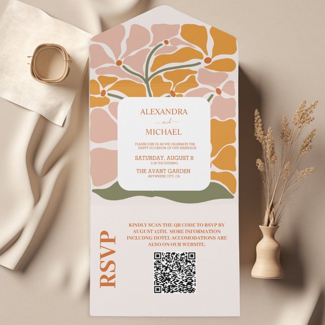 QR-kod Boho Chic Retro Blommig Bröllop (Skapare uppladdad)