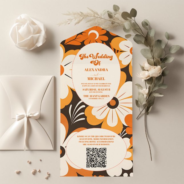 QR-kod Boho Retro Blommig Bröllop (Skapare uppladdad)