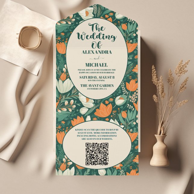 QR-kod Boho Retro Blommig Bröllop (Skapare uppladdad)