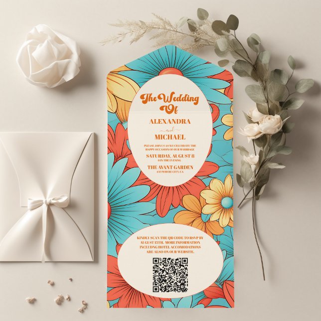 QR-kod Boho Retro Blommig Bröllop (Skapare uppladdad)